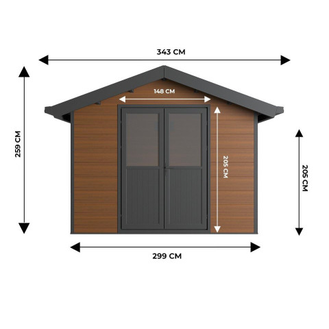 Abri de jardin composite isora - 9m2 - epaisseur des madriers : 28mm - cabane atelier / abri velo - menuiseries en aluminium - Couleur au choix