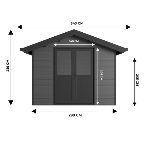Abri de jardin composite isora - 9m2 gris - epaisseur des madriers : 28mm - cabane atelier / abri velo - menuiseries en aluminium