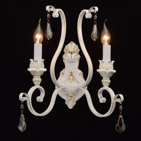 Applique murale blanche country 2 ampoules 24 cm