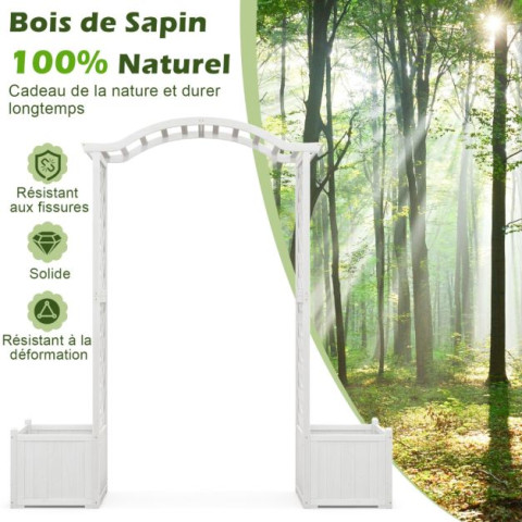 Arche de jardin avec jardinière en bois avec treillis pergola extérieur pour plantes grimpantes légumes décoration blanc helloshop26 20_0001636