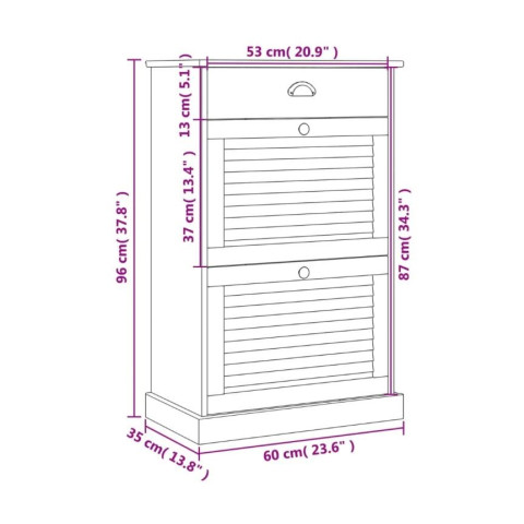 Armoire à chaussures vigo 60x35x96 cm bois massif de pin - Couleur au choix