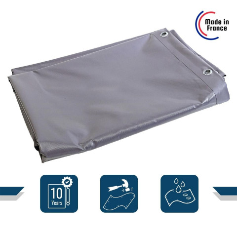 Bâche de Protection Grise TECPLAST - XP 640 - Bâche PVC étanche - Résistance Anti-UV - Dimensions au choix