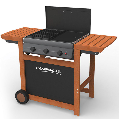 Barbecue a gaz grill et plancha campingaz adelaide 3 woody l piezo 14 kw duo grill plancha housse offerte
