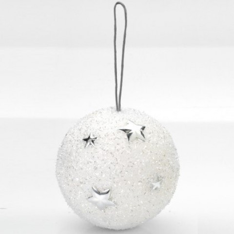 Boule de noël blanche paillettée avec étoiles blanc
