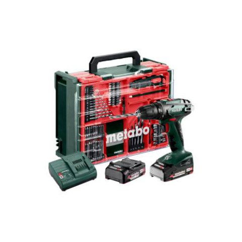 Perceuse-visseuse sans fil 18v bs18 - metabo -avec 2 batteries 18v 2,0 ah - chargeur et coffret d'accessoires - 602207710