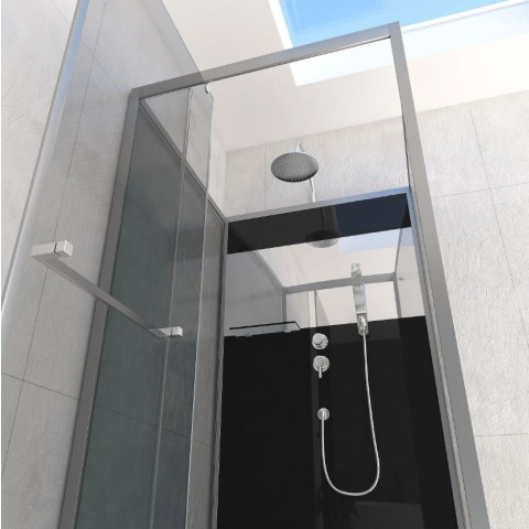 Cabine de douche 90x90cm carrée porte pivotante – avec bande effet miroir – SQUARE STRIPE Aurlane - CAB159