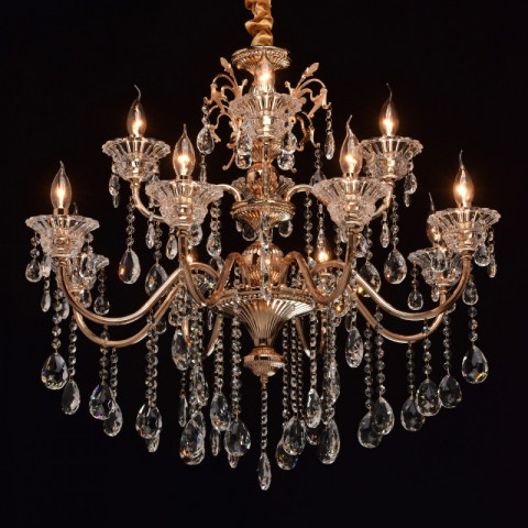 Chandelier doré crystal 12 ampoules 130 cm