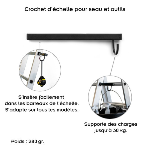 Lot de 5_crochet d'échelle pour seau et outils - charge max 30 kg