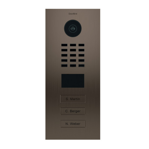 Portier vidéo ip 3 sonnettes + 3 carillons - doorbird d2103bv bronze - encastrable