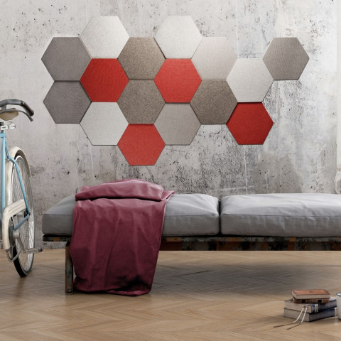 antevia materiaux panneau acoustique mural et plafond decoratif design epaisseur 24mm hexagone rouge distriartisan