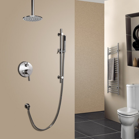 Douche thermostatique nickel brossé douchette en laiton massif avec support mural 200 mm