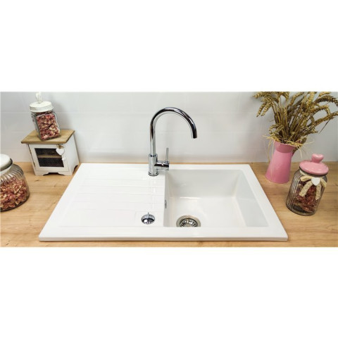 Évier céramique à encastrer Soft blanc Sarreguemines - 1 Bac avec égouttoir