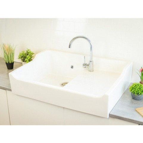 Evier Céramique Timbre D'office Grand Siècle Blanc 90cm