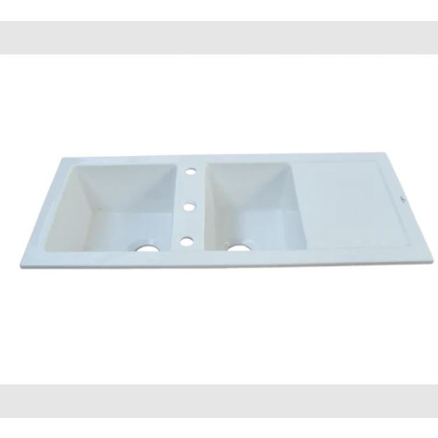 Evier céramique à encastrer Lingot Blanc Sarreguemines - 2 cuves avec égouttoir