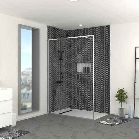 Paroi de douche - cadre et bras aluminium - Dimensions et couleur du cadre au choix