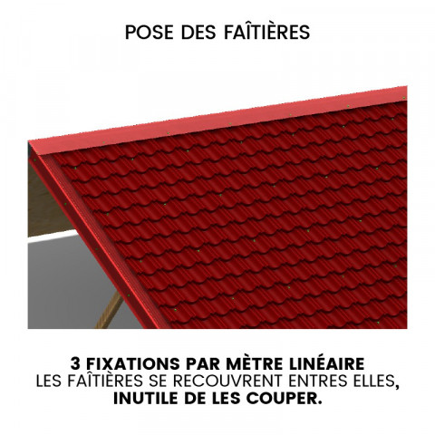 Faîtière double plâte 1000mm  pour panneau imitation tuiles - iris® - Coloris au choix