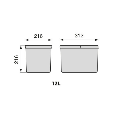 Kit de bacs de tri sélectif pour tiroirs de cuisine Recycle hauteur 216mm, 2x12litres, Plastique gris anthracite