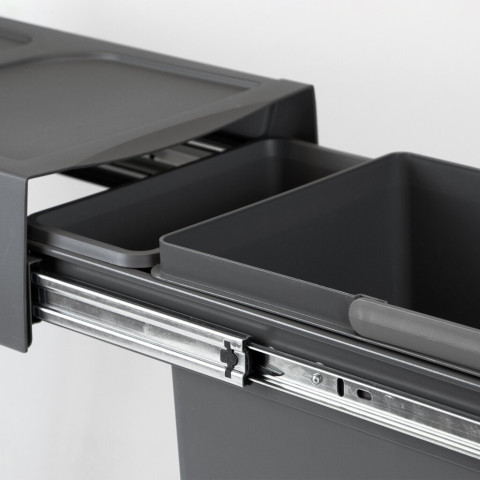 Bac de tri sélectif a montage inférieur et extraction manuelle pour élément de cuisine Recycle, 1x20 litres, Plastique gris anthracite