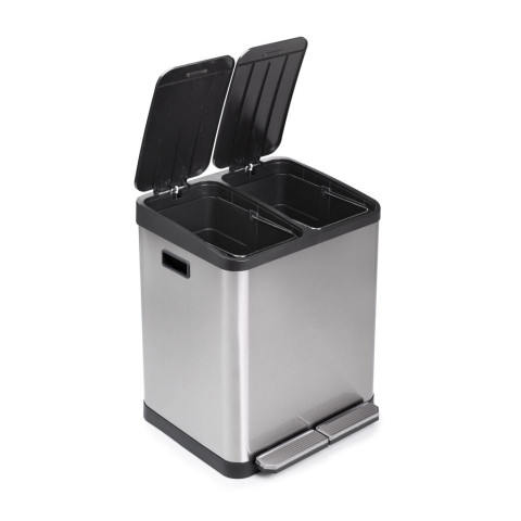 Bac de tri sélectif a compartiments Recycle, ouverture du couvercle par pédale, 2x15litres, Acier inoxydable