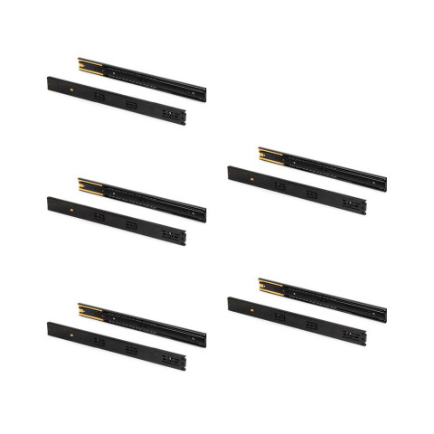 Lot de 5 jeux de Coulisses pour tiroirs, roulement à billes, hauteur 45mm, profondeur 450mm, sortie totale, fermeture amortie, Noir