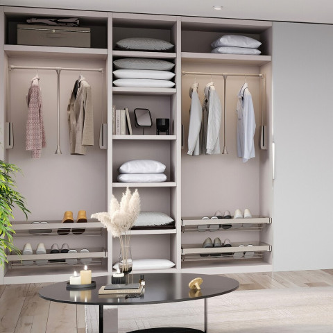 Penderie rabattable pour armoire Hang, 600 - 830, Peint gris pierre, Acier et Plastique