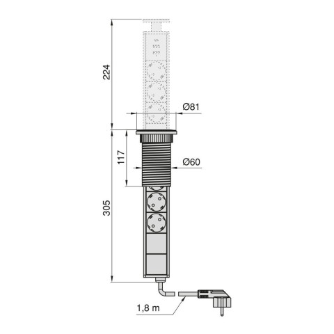 Multiconnecteur élevable Vertikal A+C, EU, Peint en aluminium, Plastique et Aluminium