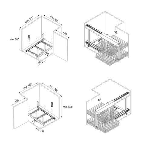 Système d'angle extractible pour meuble de cuisine Suprastar, acier, chrome