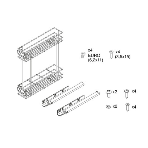 Porte-bouteilles latéral extractible Supra avec fermeture amortie, module 150mm, Acier, Peint aluminium