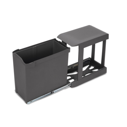 Poubelles de recyclage pour la cuisine, 1 x 30L, fixation inférieure et extraction automatique, Acier et Plastique, Gris antracite