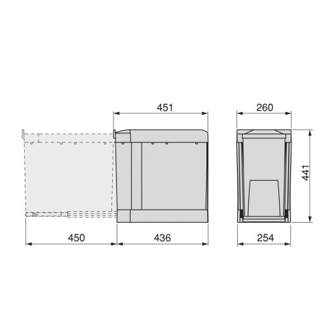 Poubelles de recyclage pour la cuisine, 1 x 30L, fixation inférieure et extraction automatique, Acier et Plastique, Gris antracite