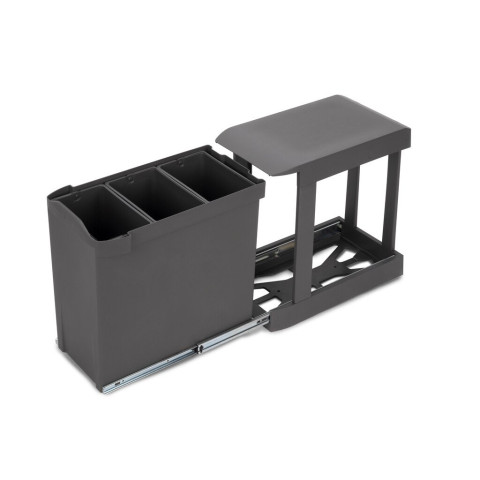 Poubelles de recyclage pour la cuisine, 3 x 10L, fixation inférieure et extraction automatique, Acier et Plastique, Gris antracite