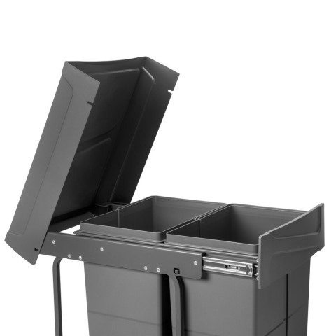 Bac de tri sélectif a montage inférieur et extraction manuelle pour élément de cuisine Recycle, 2x25litres, Plastique gris antracite