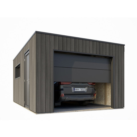 Garage bois composite SILVERSTONE - surface : 20m² - porte sectionnelle motorisée - 2 télécommandes - double vitrage - Couleur au choix