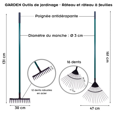 Garden outils de jardin   -    râteau + râteau à feuilles