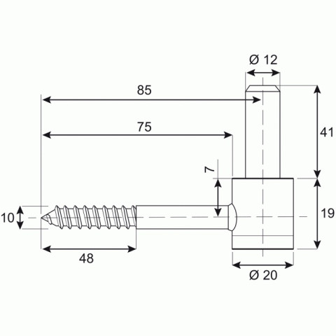 Gond à vis bois acier zingué axe ø 12 mm