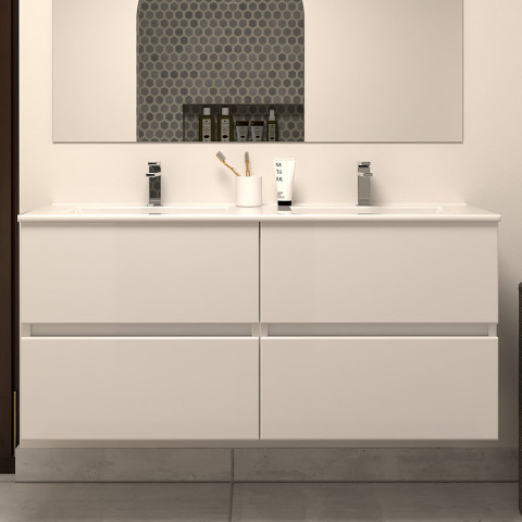 Meuble de salle de bain 120cm double vasque - 4 tiroirs - blanc - ida