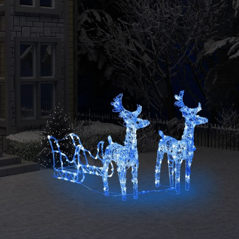 Décoration de Noël Rennes et traîneau 160 LED 130 cm Acrylique - Couleur d'éclairage au choix