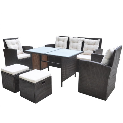 Mobilier à dîner de jardin 6pcs et coussins Résine tressée - Couleur au choix