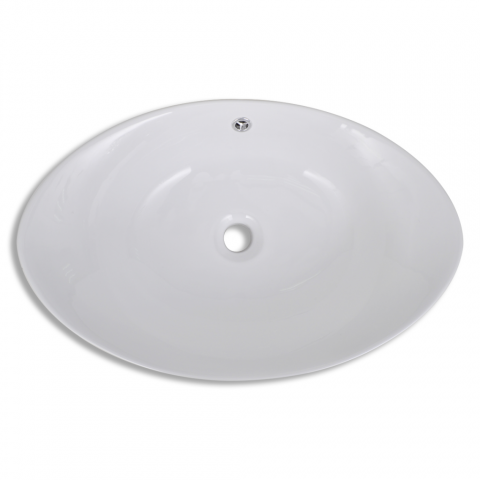 Luxueuse vasque céramique ovale avec trop plein 59 x 38,5 cm