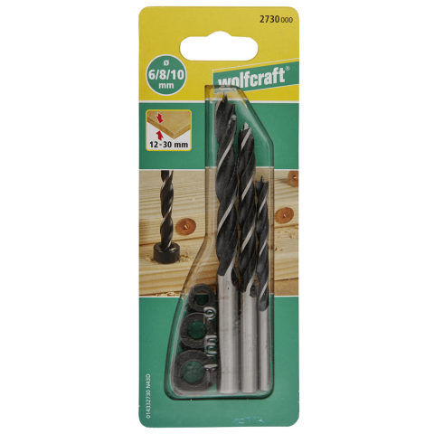 wolfcraft Wolfcraft 3 Mèches à bois avec butée de profondeur 6, 8, 10 mm 2730000