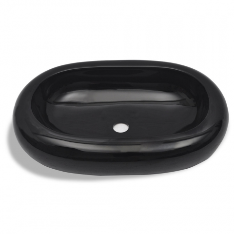 vidaXL Vasque ovale céramique Noir pour salle de bain