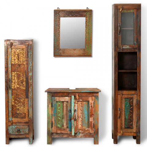 vidaXL Set de meubles salle bains en bois massif recyclé avec miroir