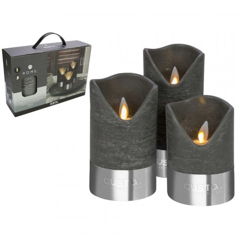 Gusta bougie led 3 pièces noir et argenté 04290380