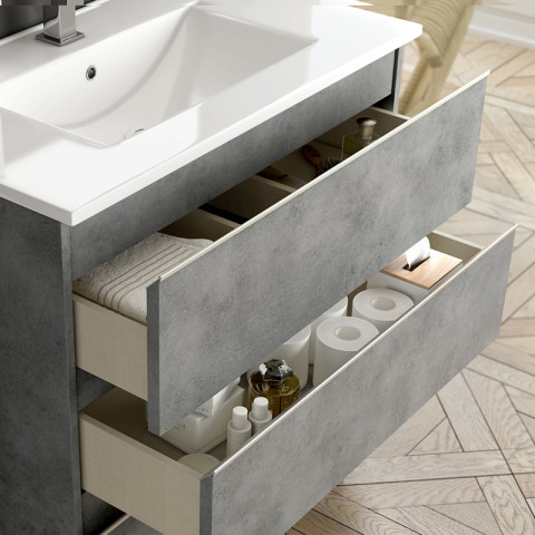 Meuble de salle de bain 140cm double vasque - 6 tiroirs - palma - ciment (gris)