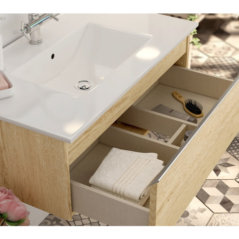 Meuble de salle de bain 80 cm simple vasque - 1 tiroir - pena - bambou (chêne clair)
