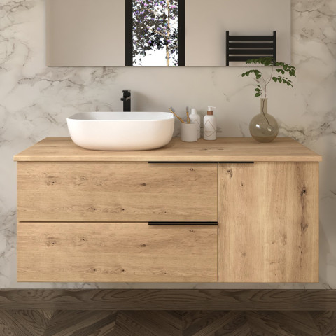 Meuble de salle de bain avec cuve arrondie et miroir KING - Roble (chêne clair) - 120cm