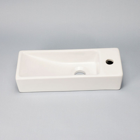 Lave main rectangulaire gain de place droite - céramique blanc - 38x15 cm - minimalist
