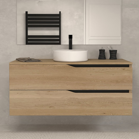 Meuble de salle de bain 120 avec plateau et vasque à poser - 2 tiroirs - madera miel (bois clair) - luna