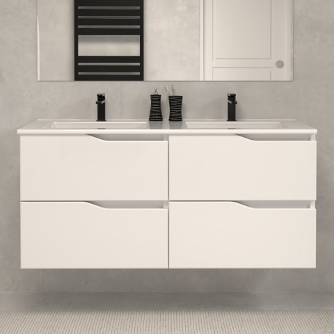 Meuble de salle de bain 120cm double vasque - 4 tiroirs - blanc - luna