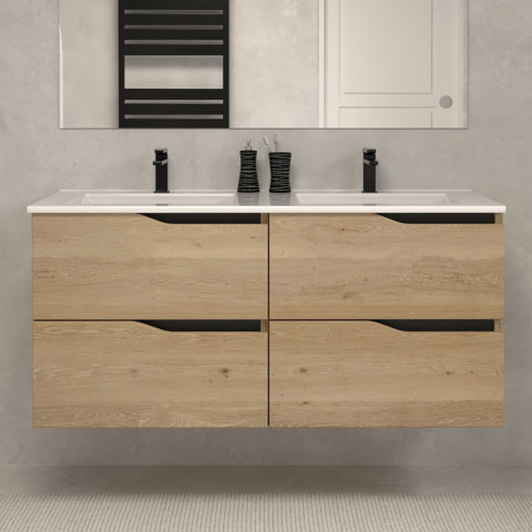 Meuble de salle de bain 120cm double vasque - 4 tiroirs - madera miel (bois clair) - luna